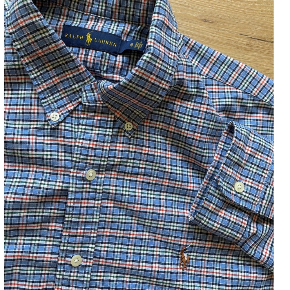 Ralph Lauren Mens XL Blue Plaid Button Down Shirt Long Sleeve Cotton Pony‎ Logo